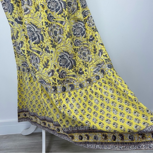 East Artisan Anokhi Maxi Dress Size 18 Bright Yellow Block Print Tiered Boho - Picture 6 of 9